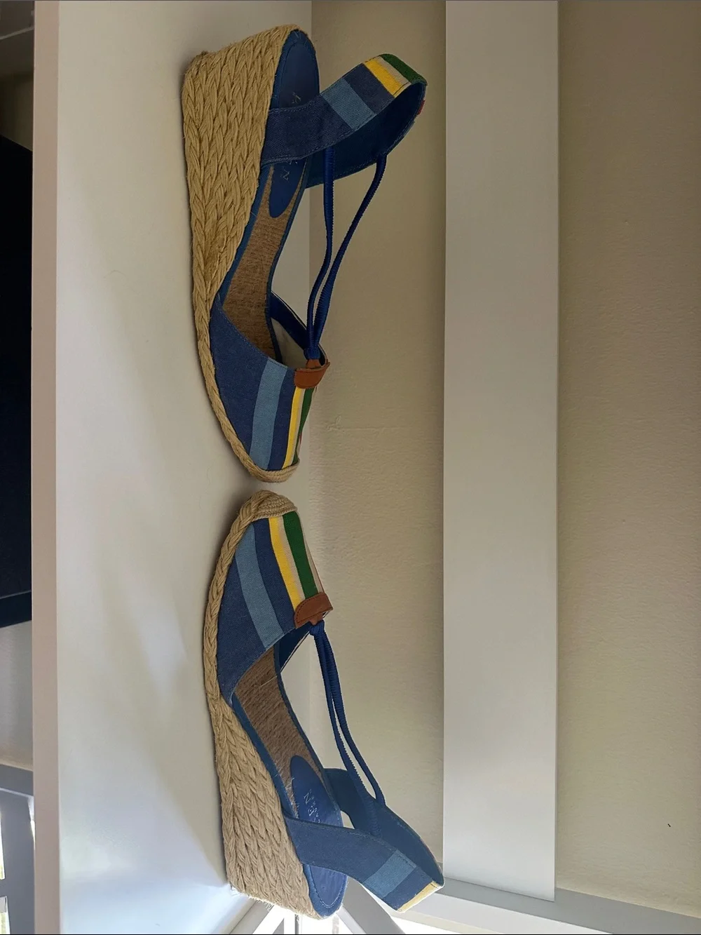 Ralph Lauren Multicolor Striped Canvas Espadrille Wedge Sandals